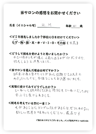 お客様のご感想を記入いただきます
